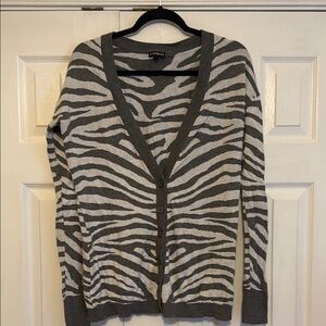 Express Gray Knit Cardigan with Bold Zebra Pattern